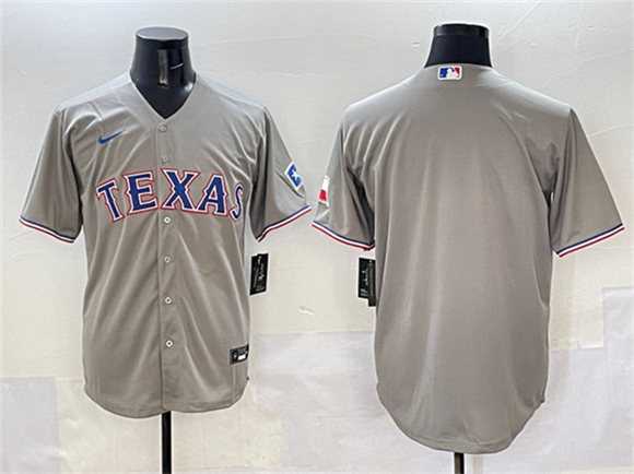 Mens Texas Rangers Blank Gray With Patch Cool Base Stitched Jersey